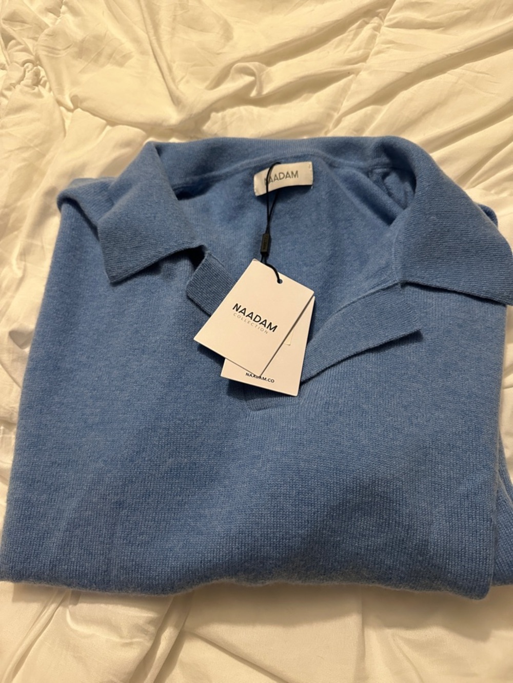 NWT NAADAM Sky Blue V-Neck Polo Cashmere Sweater